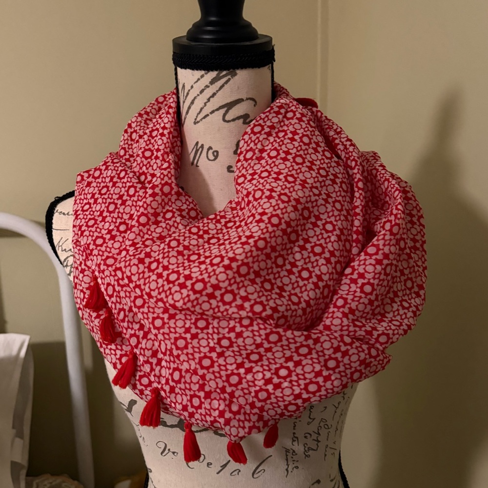 Red Floral & Tassel Women's Infinity Scarf